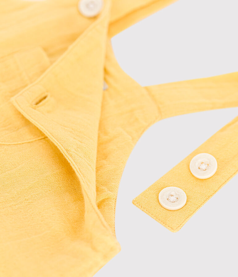 Salopette b&eacute;b&eacute; en gaze de coton jambes courtes, unie jaune