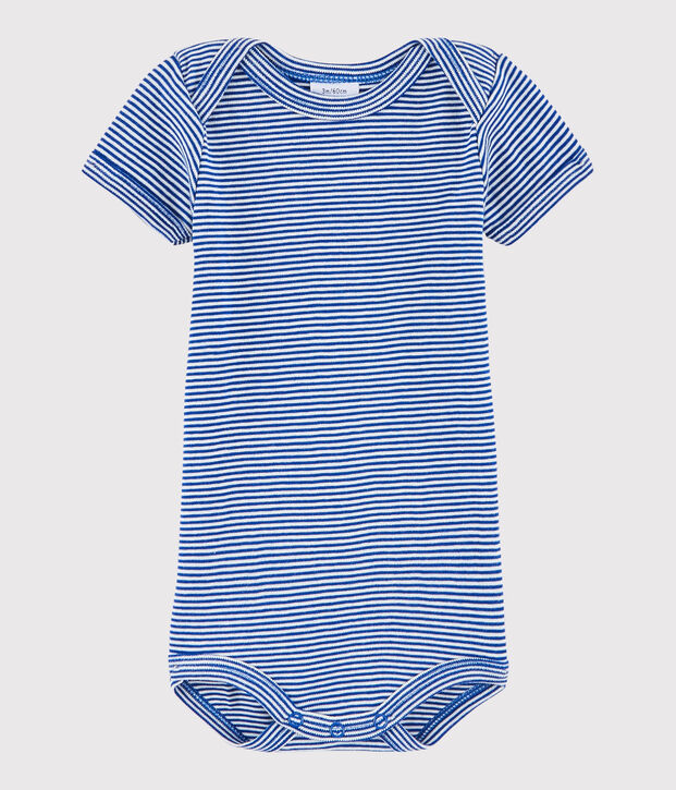 Rompertje met korte mouwen babyjongen blauw/wit