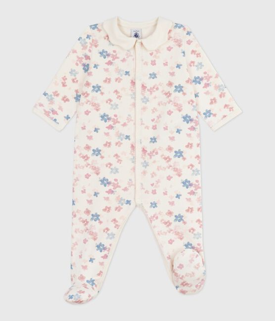 Babypyjama van geruwde fleece met bloemetjesbedrukking op de kraag MILK/ MULTICO