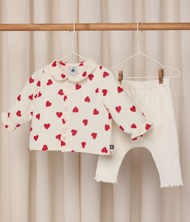Tweedelig lang babysetje van katoen, met een bloesje met print en een legging multicouleur