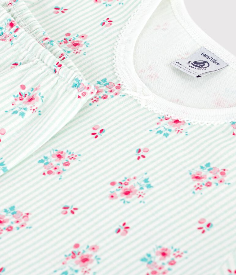 Katoenen kinderpyjama met korte mouwen en lange pijpen met bloemenprint wit/multicouleur