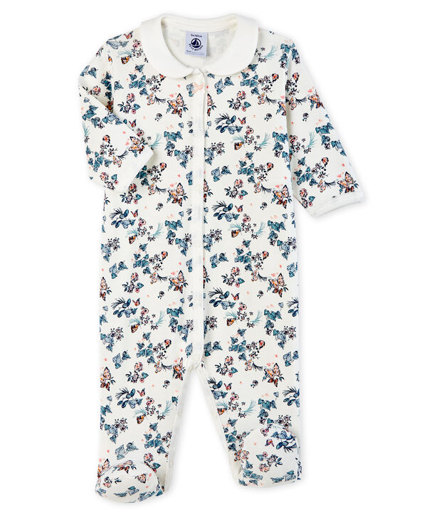 Slaappakje babymeisje van ribstof wit/multicouleur