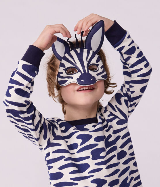 Pyjama déguisement enfant en coton imprimé zèbre bleu MILK/ SOIR
