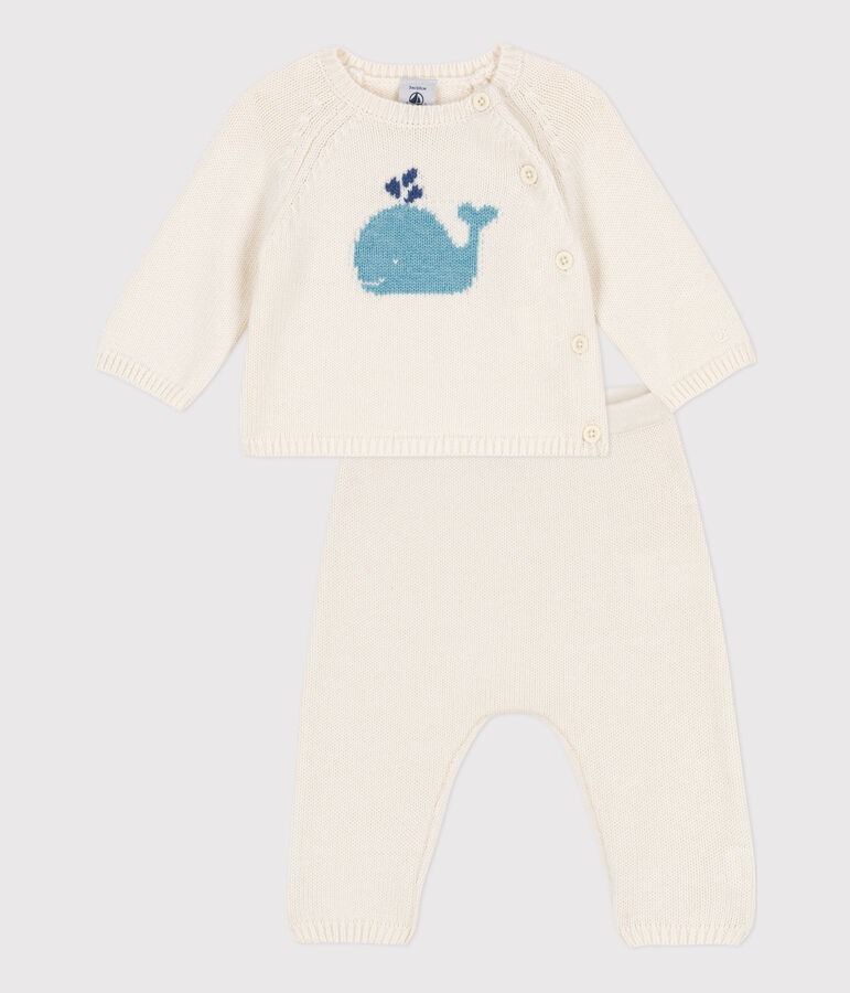 Ensemble en tricot laine et coton b&eacute;b&eacute; blanc