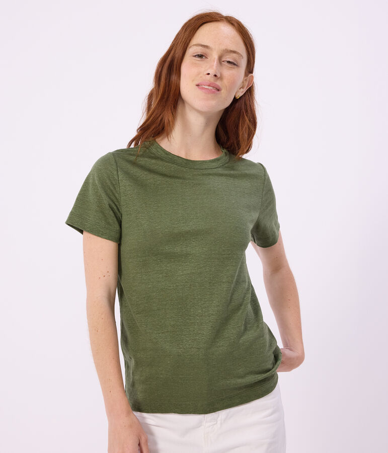 Dames-T-shirt van effen katoen met korte mouwen groen