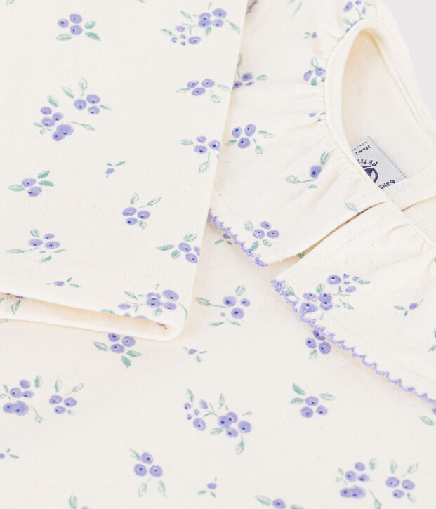 Tee-shirt &agrave; col enfant manches longues &agrave; fleurs &eacute;cru/multicouleur
