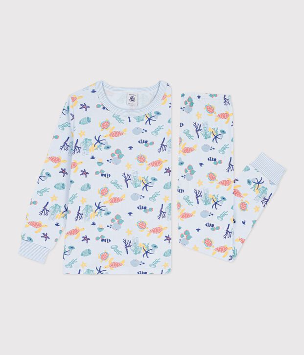 Pyjama enfant en coton imprim&eacute; phosphorescent bleu/multicouleur