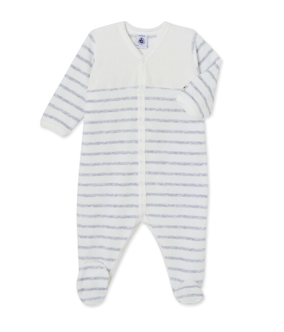 Dors bien bébé rayé blanc LAIT/gris POUSSIERE