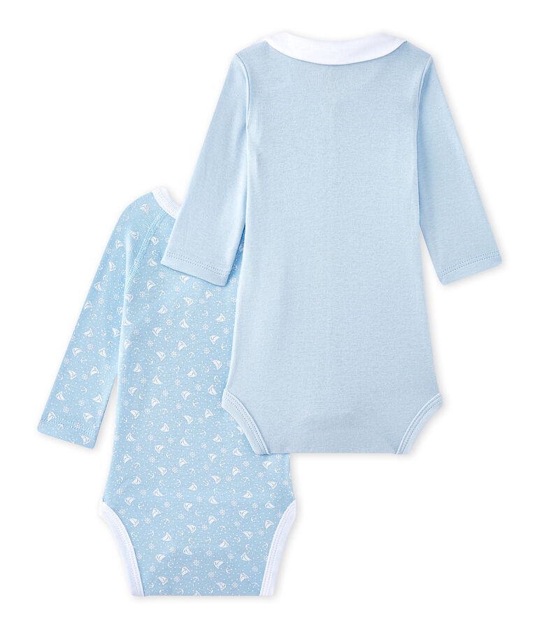 Lot de 2 bodies naissance manches longues b&eacute;b&eacute; gar&ccedil;on blanc LOT