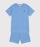 Korte gestreepte katoenen pyjama voor kinderen DELPHINIUM/ MARSHMALLOW
