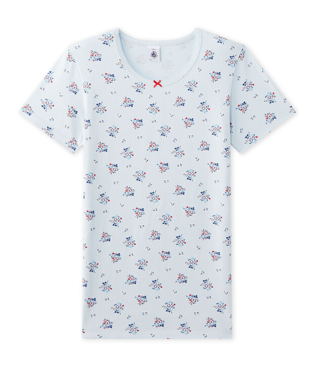 T-shirt fille imprim&eacute; en jersey stretch bleu/multicouleur