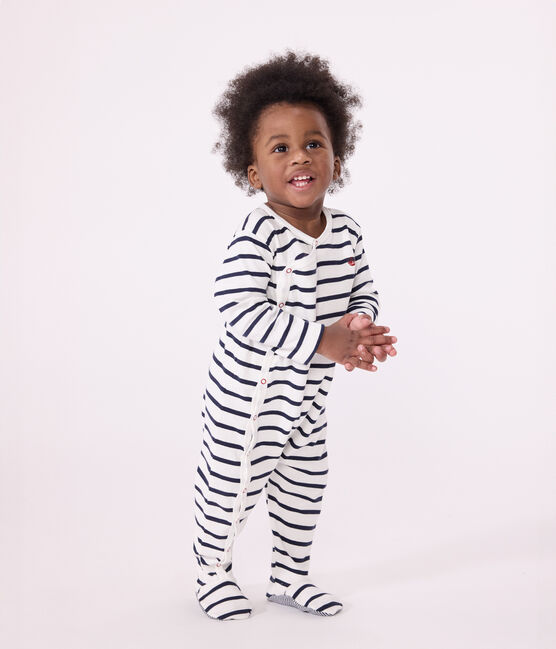 Pyjama bébé à rayures en coton bébé  blanc MARSHMALLOW/bleu SMOKING