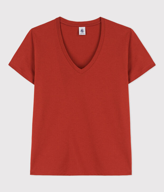 DE STRAIGHT-FIT, T-shirt voor dames met V-hals in katoen rood