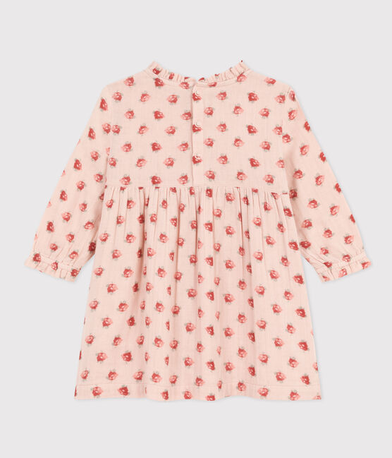 Jurk met lange mouwen van luchtig katoen voor baby's roze SALINE/wit MULTICO
