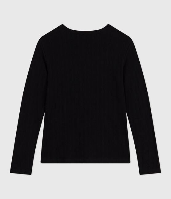 T-shirt met lange mouwen in opengewerkt katoen voor dames - L'Iconique zwart BLACK