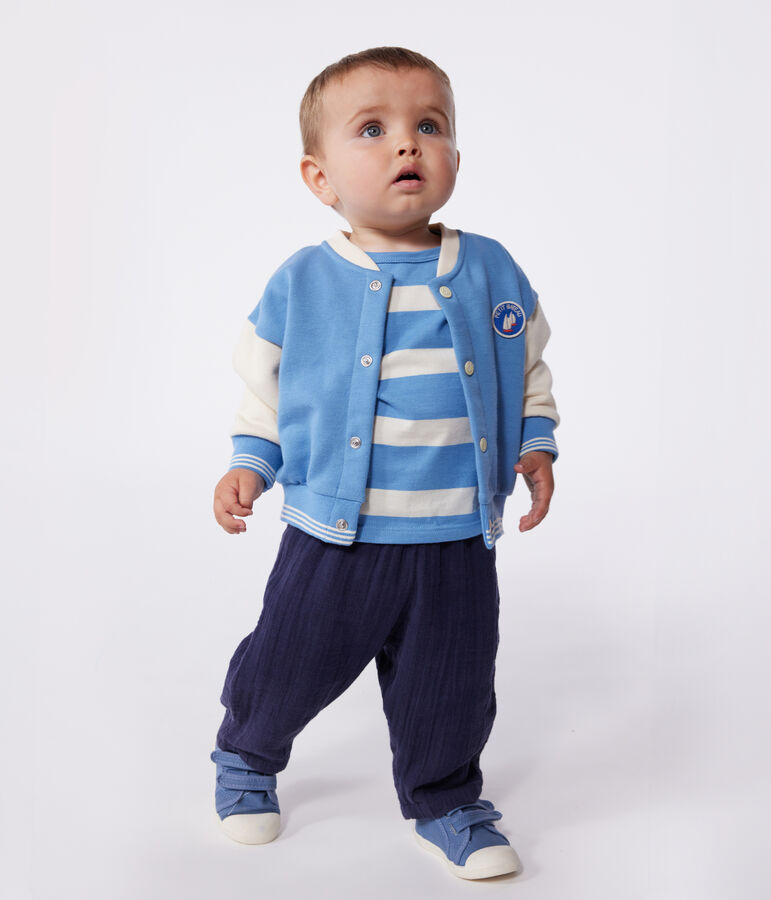 Katoenen baseballjasje met colorblock voor baby's blauw/ecru