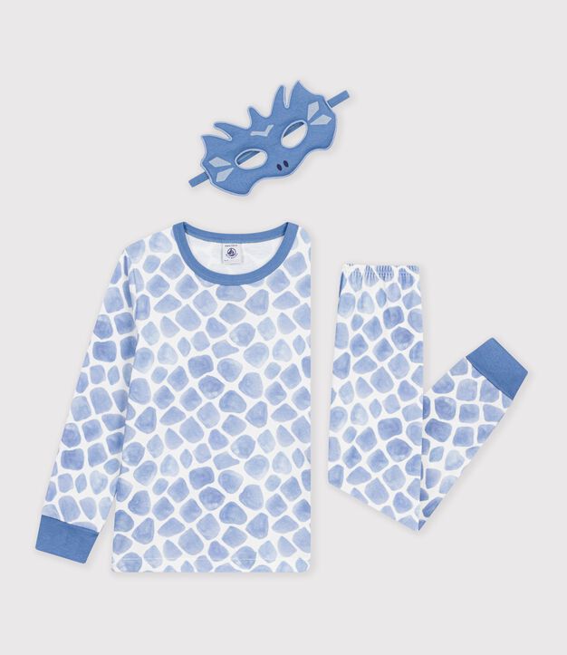 Katoenen verkleedpyjama van een draak voor kinderen blauw/blauw
