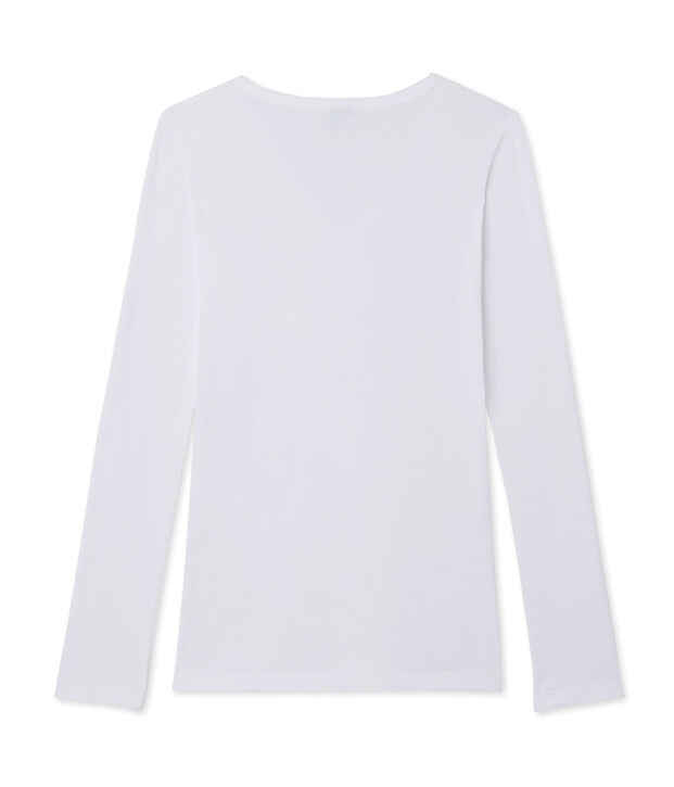T-shirt femme manches longues col V blanc
