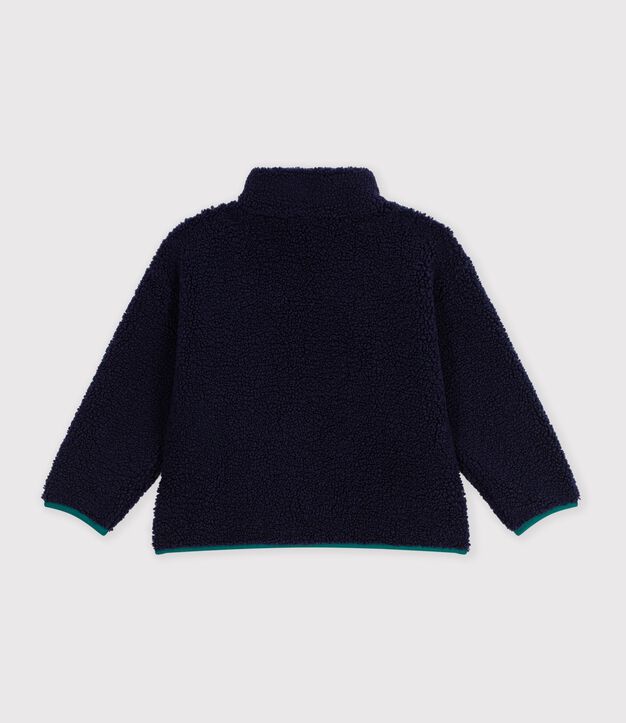 Veste enfant en sherpa unie colorblock bleu marine