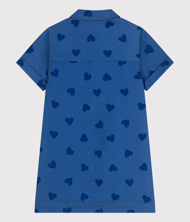 Katoenen kinderjurk met korte mouwen en hartjes blauw/blauw