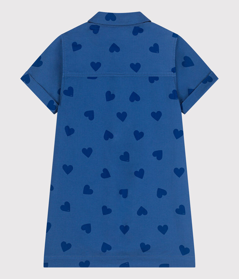 Robe enfant  manches courtes en coton c&oelig;urs bleu/bleu