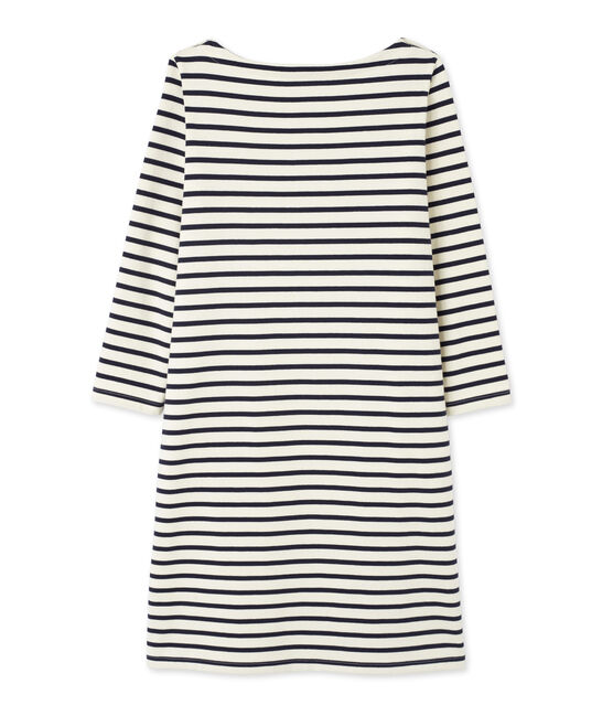 Robe marinière femme en jersey lourd beige COQUILLE/bleu SMOKING
