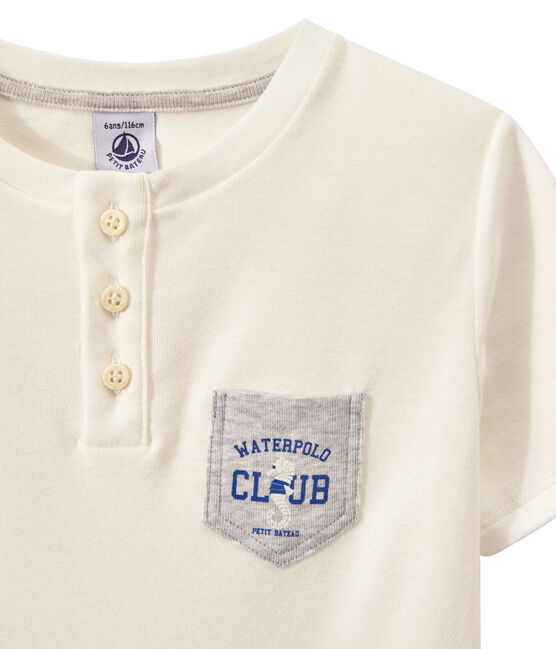 Jongens-T-shirt met Tunesische halsuitsnijding wit MARSHMALLOW