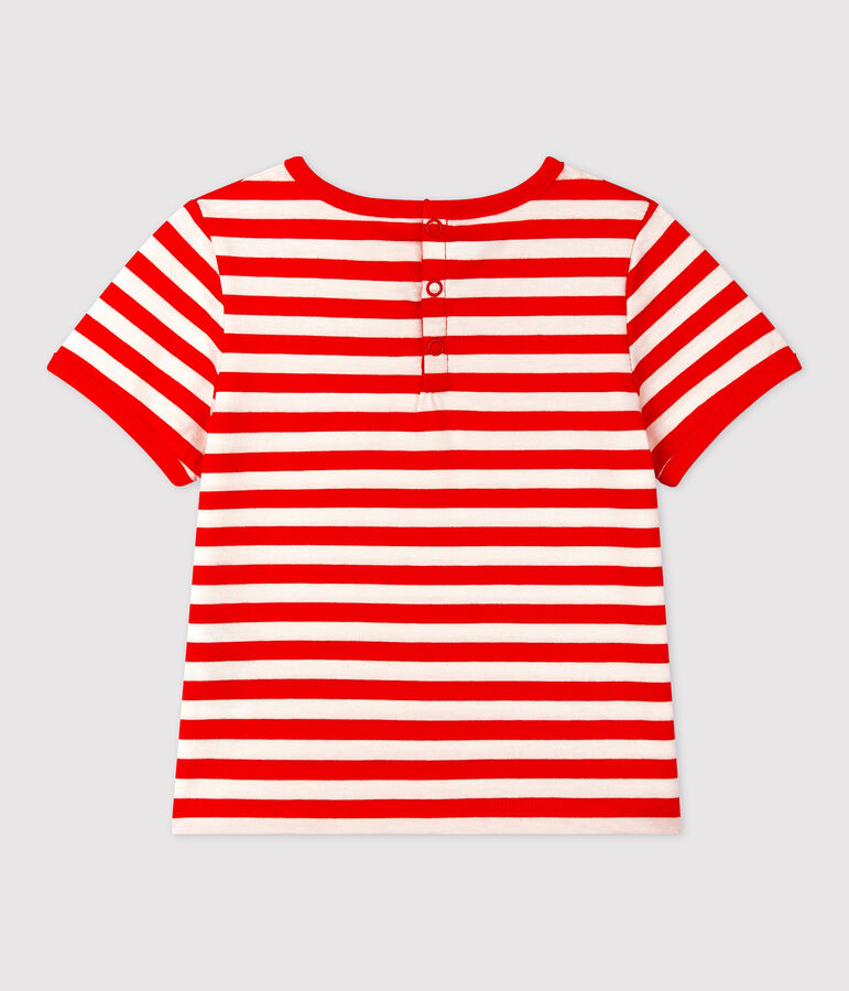 Tee-shirt manches courtes ray&eacute; en jersey b&eacute;b&eacute; rouge PEPS/blanc MARSHMALLOW