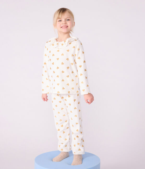 Fluwelen kinderpyjama met goudkleurige hartjesprint MILK/ DORE