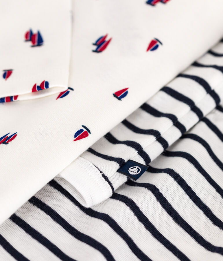 Driedelig katoenen babysetje wit/blauw