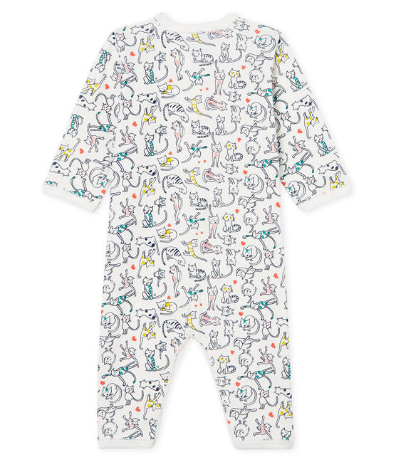 Slaappakje zonder voetjes van ribstof voor babymeisje wit MARSHMALLOW/wit MULTICO