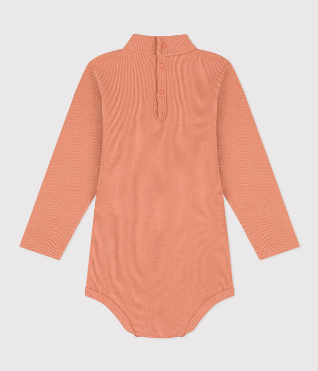 Babybody van katoen met lange mouwen en rolkraag roze