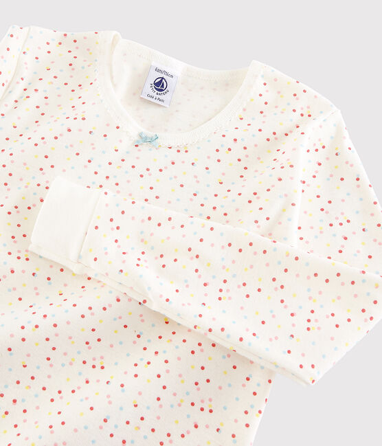 Snugfit meerkleurige pyjama met stippen voor meisjes, van biologisch katoen wit MARSHMALLOW/wit MULTICO