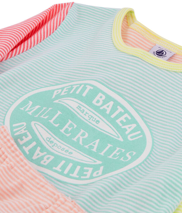 Meisjespyjama van ribstof wit/multicouleur