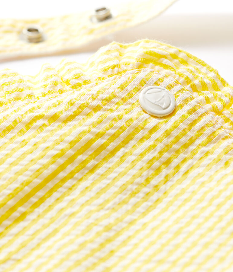 Korte gestreepte seersucker-tuinbroek voor babymeisjes geel SHINE/wit MARSHMALLOW