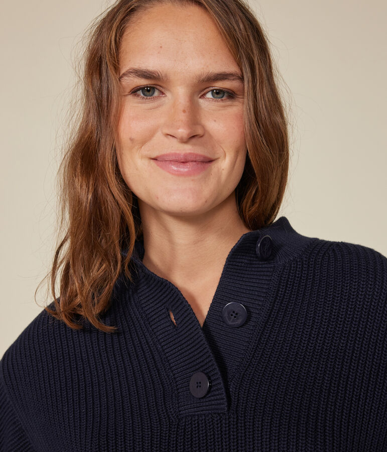 Damestrui met rolkraag van katoen blauw