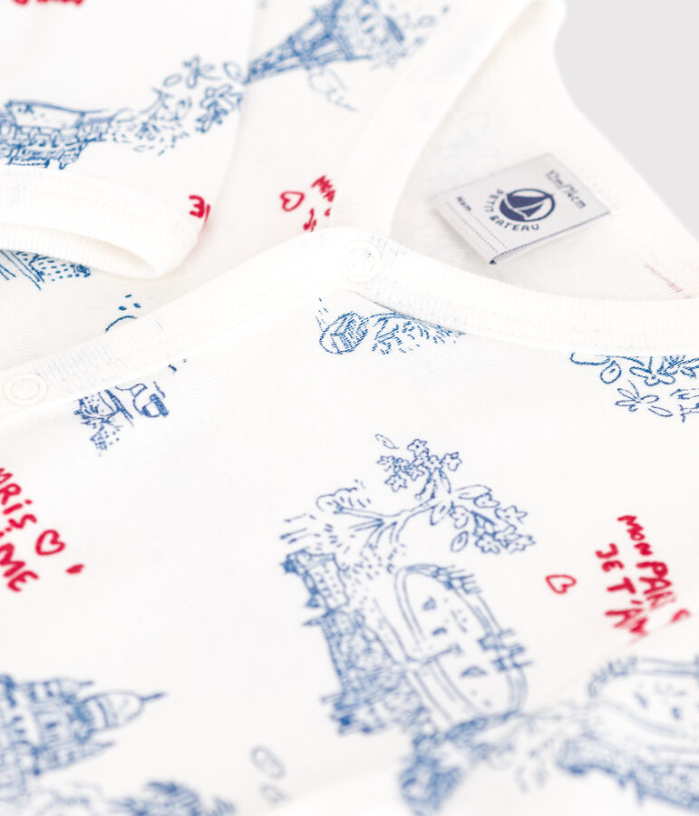 Katoenen babypyjama zonder voetjes met Parijsmotief wit/multicouleur