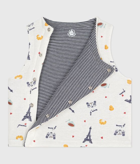Gilet sans manche réversible bébé en coton imprimé MARSHMALLOW/ ADRIATIC