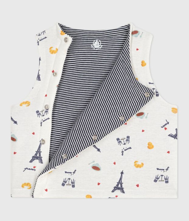 Gilet sans manche r&eacute;versible b&eacute;b&eacute; en coton imprim&eacute; blanc/bleu