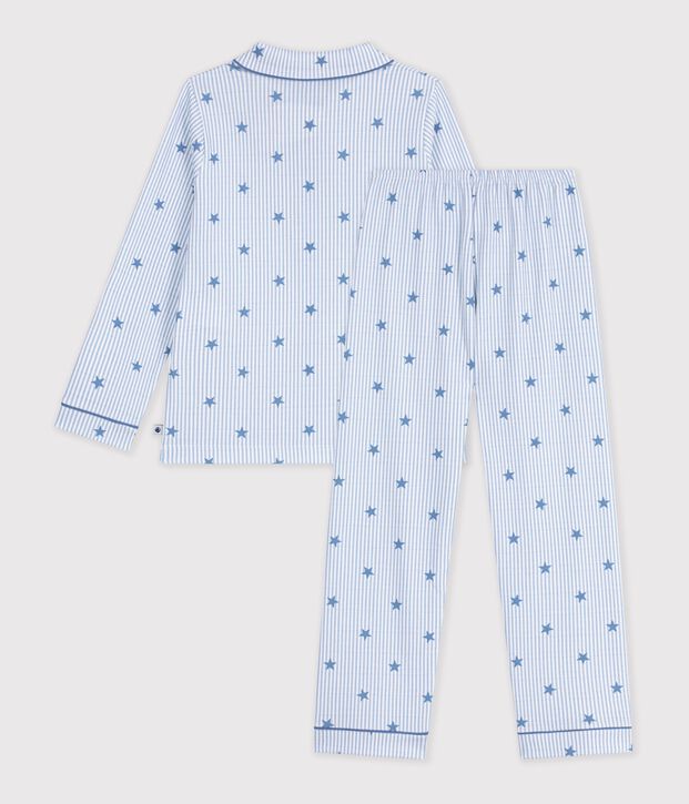 Pyjama boutonn&eacute; enfant en coton imprim&eacute; &eacute;toiles blanc/multicouleur