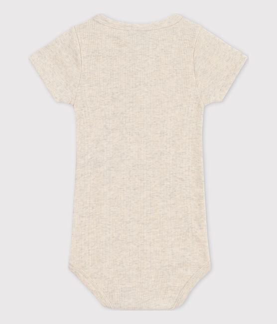 Body manches courtes col tunisien en coton bébé beige MONTELIMAR CHINE