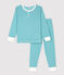 Pyjama rayé en coton et lyocell enfant bleu MIROIR/blanc MARSHMALLOW