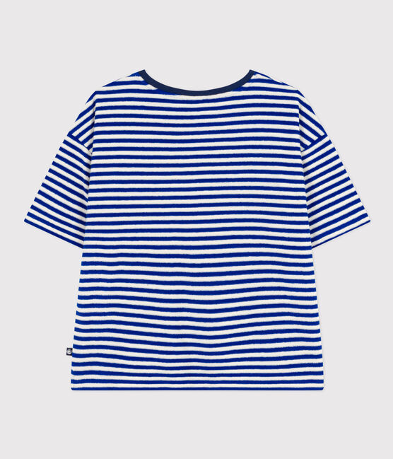 Tee-shirt le Boxy en coton éponge rayé femme bleu SURF/ AVALANCHE