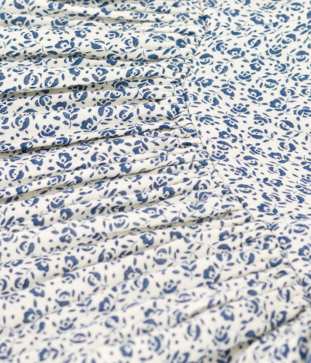 Jurk met print van licht katoen zonder mouwen voor meisjes ecru/blauw