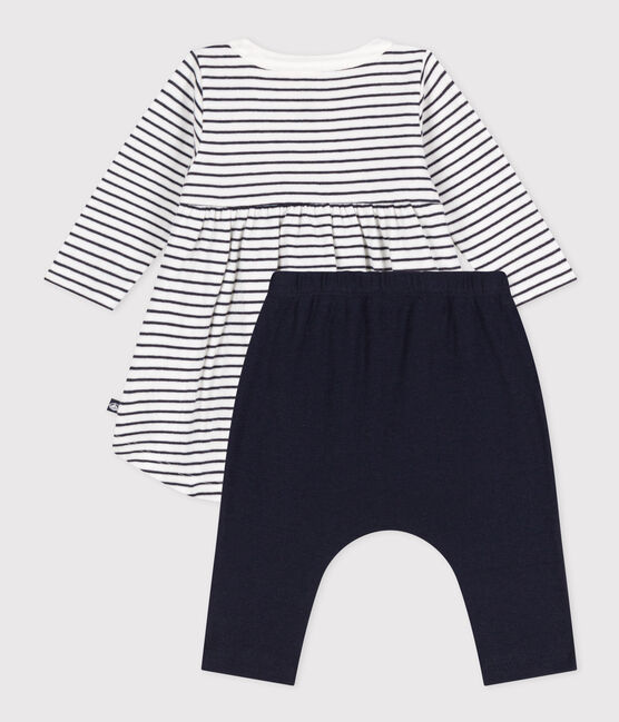 Robe marinière et legging en coton bébé blanc MARSHMALLOW/bleu SMOKING