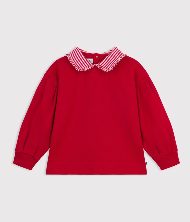 Sweatshirt &agrave; col enfant en coton uni rouge