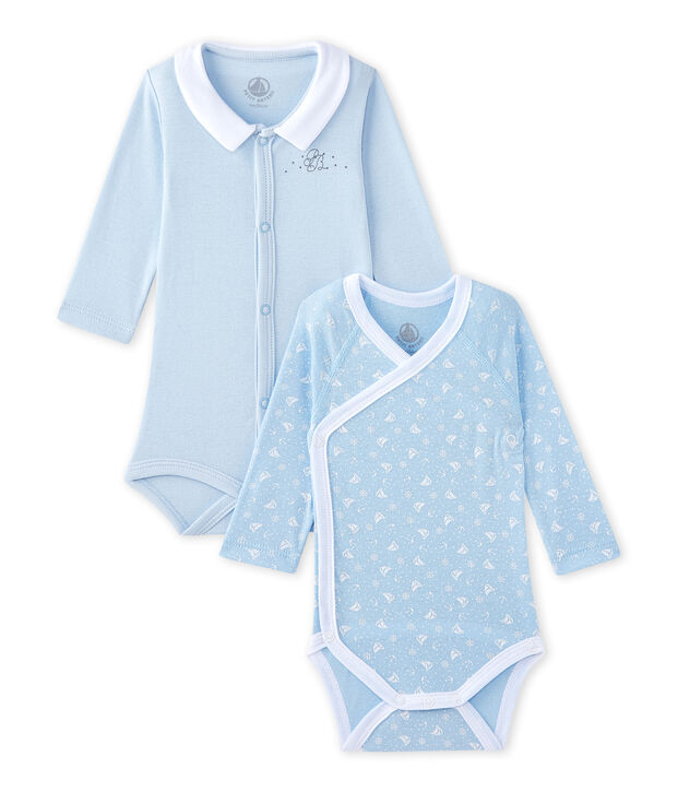 Set van 2 eerste body's met lange mouwen voor jongens wit