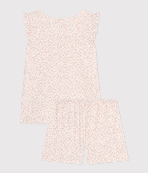 Katoenen pyjamashort met bloemenprint voor kinderen wit/roze