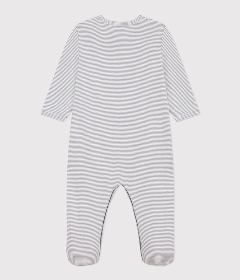 Pyjama b&eacute;b&eacute; milleraies en coton gris/blanc