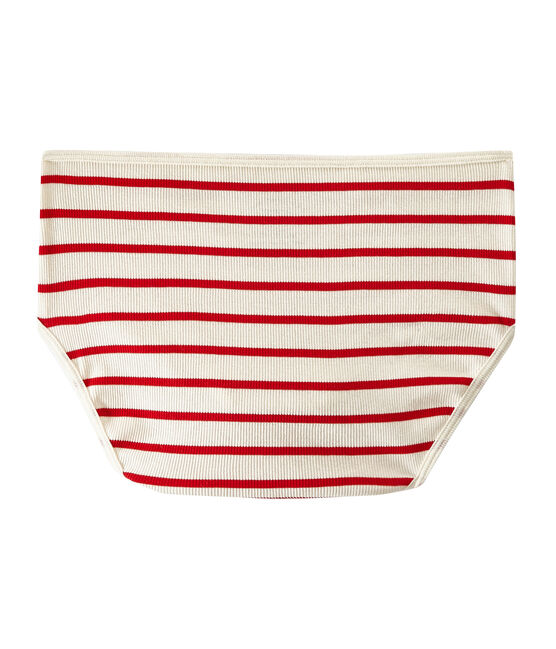 Hoge slip van gebreide stof 2x2 beige COQUILLE/rood TERKUIT